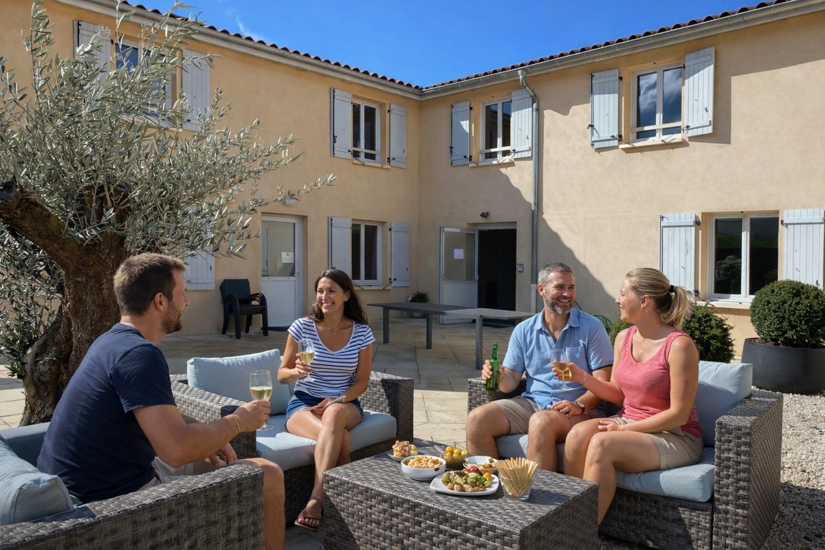 Terrasse domaine viticole Beaujolais à vendre